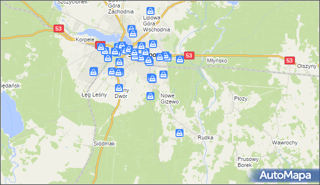 mapa Nowe Gizewo, Nowe Gizewo na mapie Targeo