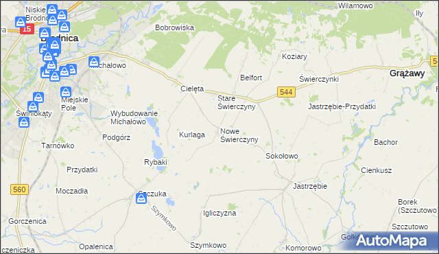 mapa Nowe Świerczyny, Nowe Świerczyny na mapie Targeo