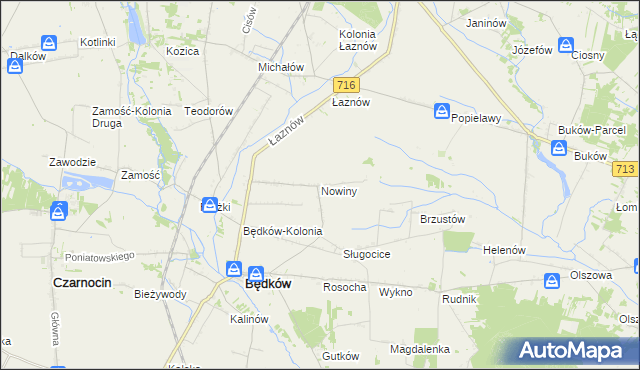 mapa Nowiny gmina Będków, Nowiny gmina Będków na mapie Targeo