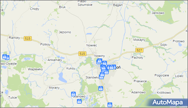 mapa Nowiny gmina Dzierzgoń, Nowiny gmina Dzierzgoń na mapie Targeo