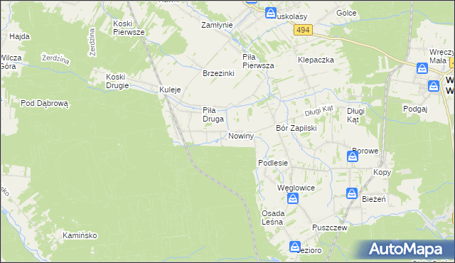 mapa Nowiny gmina Wręczyca Wielka, Nowiny gmina Wręczyca Wielka na mapie Targeo