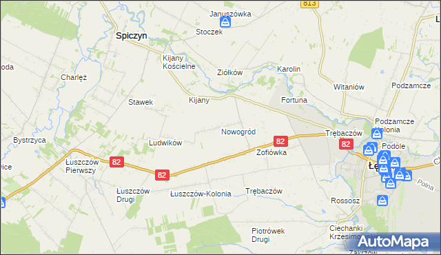 mapa Nowogród gmina Łęczna, Nowogród gmina Łęczna na mapie Targeo