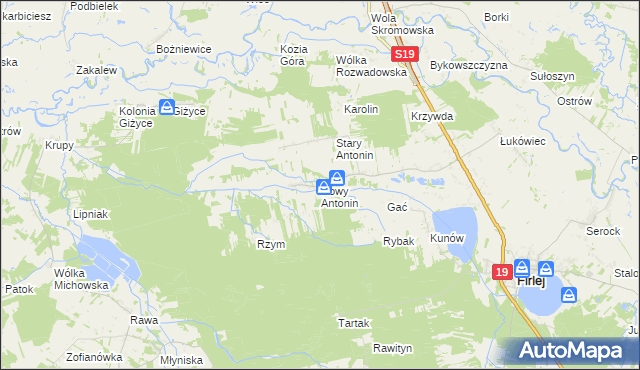 mapa Nowy Antonin, Nowy Antonin na mapie Targeo