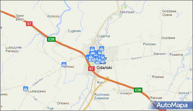 mapa Nowy Dwór Gdański, Nowy Dwór Gdański na mapie Targeo