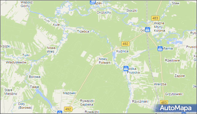 mapa Nowy Folwark gmina Miedźno, Nowy Folwark gmina Miedźno na mapie Targeo