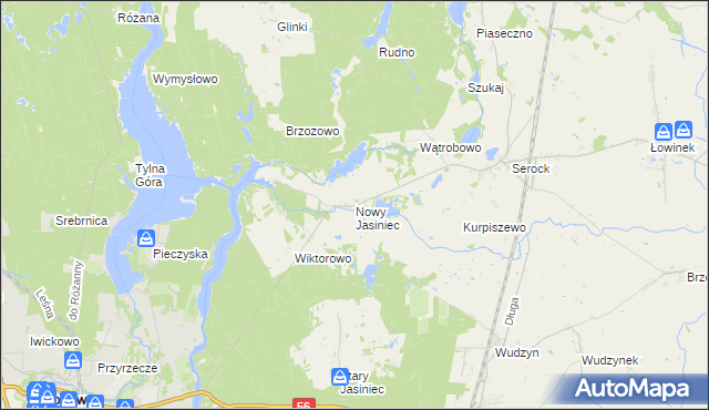 mapa Nowy Jasiniec gmina Koronowo, Nowy Jasiniec gmina Koronowo na mapie Targeo