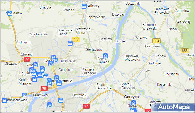 mapa Nowy Kamień gmina Dwikozy, Nowy Kamień gmina Dwikozy na mapie Targeo