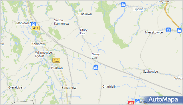 mapa Nowy Las gmina Głuchołazy, Nowy Las gmina Głuchołazy na mapie Targeo