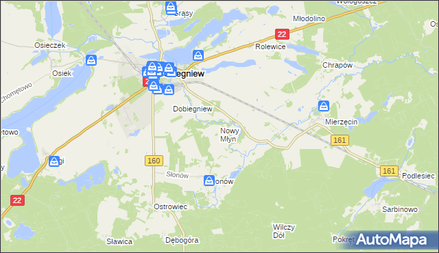 mapa Nowy Młyn gmina Dobiegniew, Nowy Młyn gmina Dobiegniew na mapie Targeo