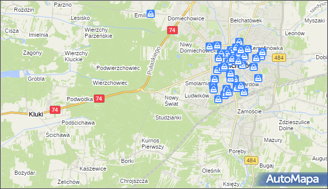 mapa Nowy Świat gmina Bełchatów, Nowy Świat gmina Bełchatów na mapie Targeo