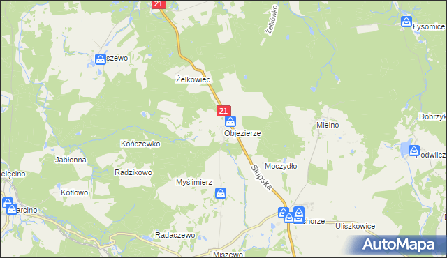 mapa Objezierze gmina Trzebielino, Objezierze gmina Trzebielino na mapie Targeo