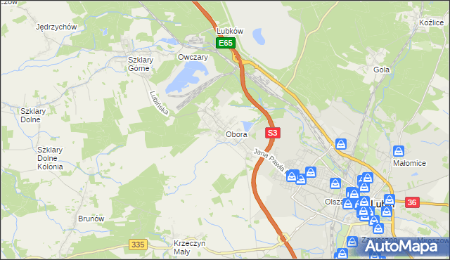 mapa Obora gmina Lubin, Obora gmina Lubin na mapie Targeo