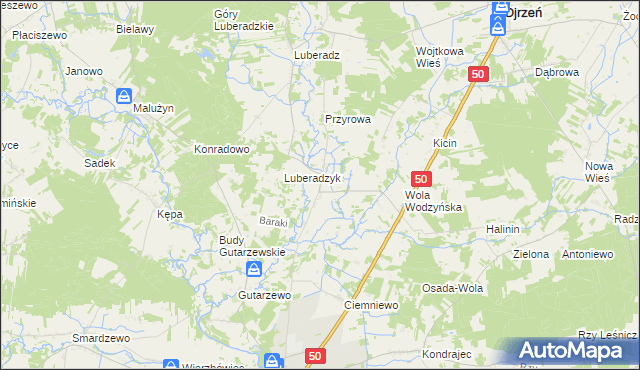 mapa Obrąb gmina Ojrzeń, Obrąb gmina Ojrzeń na mapie Targeo