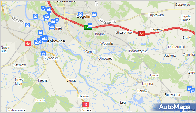 mapa Obrowiec gmina Gogolin, Obrowiec gmina Gogolin na mapie Targeo