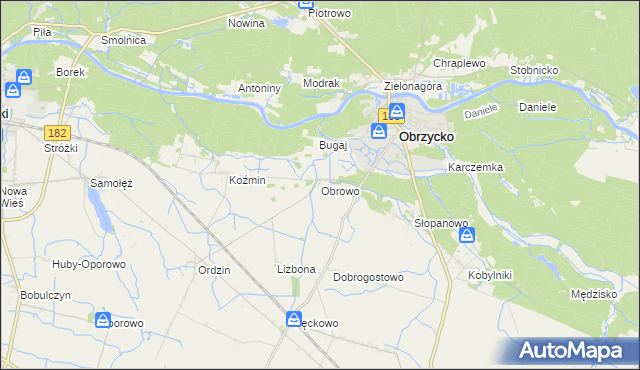 mapa Obrowo gmina Obrzycko, Obrowo gmina Obrzycko na mapie Targeo