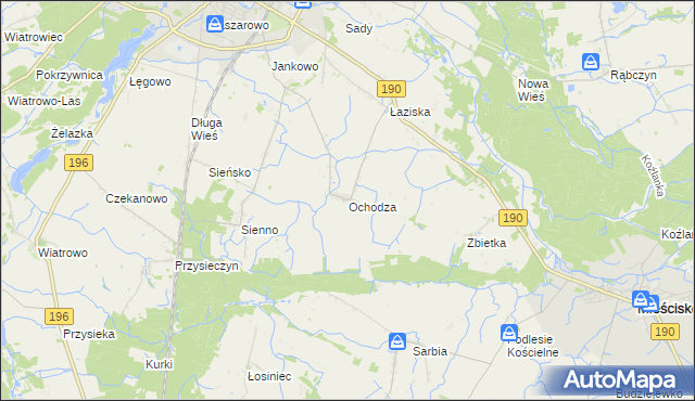 mapa Ochodza gmina Wągrowiec, Ochodza gmina Wągrowiec na mapie Targeo