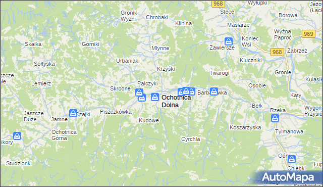 mapa Ochotnica Dolna, Ochotnica Dolna na mapie Targeo