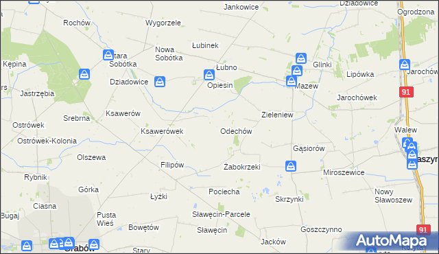 mapa Odechów gmina Grabów, Odechów gmina Grabów na mapie Targeo