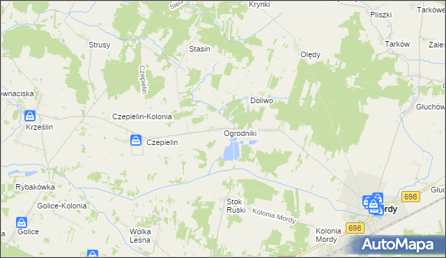 mapa Ogrodniki gmina Mordy, Ogrodniki gmina Mordy na mapie Targeo