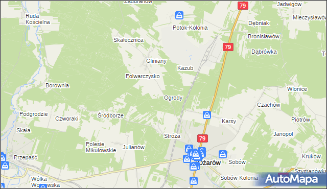 mapa Ogrody gmina Ożarów, Ogrody gmina Ożarów na mapie Targeo
