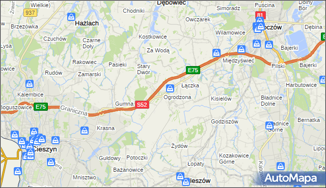 mapa Ogrodzona gmina Dębowiec, Ogrodzona gmina Dębowiec na mapie Targeo