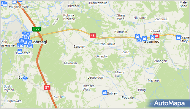 mapa Okrąglik gmina Białobrzegi, Okrąglik gmina Białobrzegi na mapie Targeo