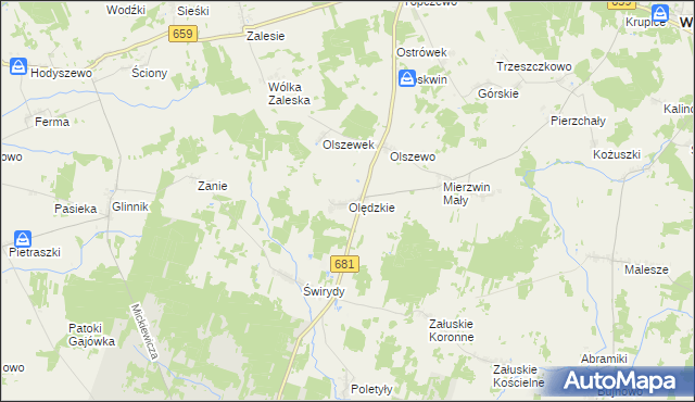 mapa Olędzkie, Olędzkie na mapie Targeo