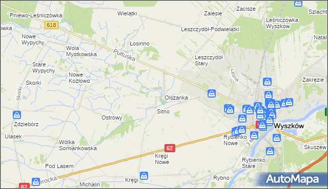 mapa Olszanka gmina Wyszków, Olszanka gmina Wyszków na mapie Targeo