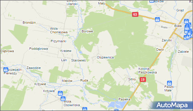 mapa Olszewnica gmina Borki, Olszewnica gmina Borki na mapie Targeo