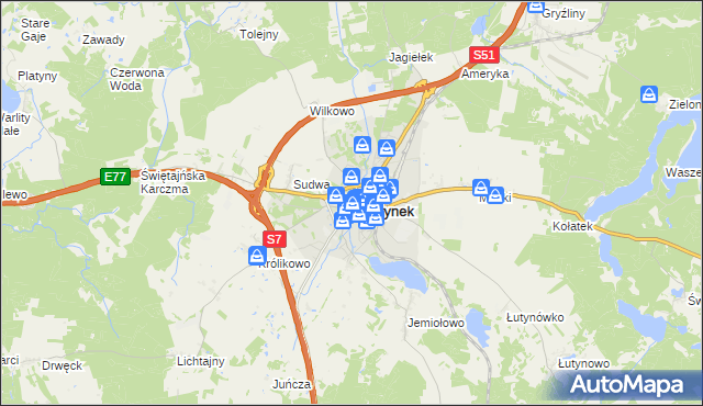 mapa Olsztynek, Olsztynek na mapie Targeo