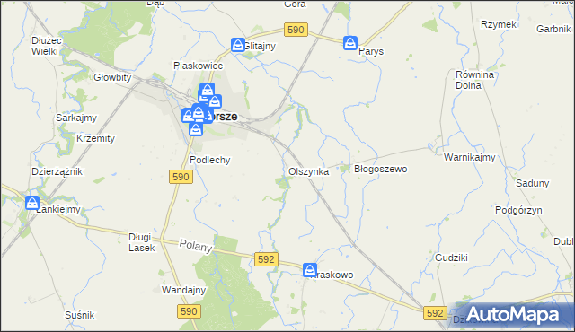 mapa Olszynka gmina Korsze, Olszynka gmina Korsze na mapie Targeo