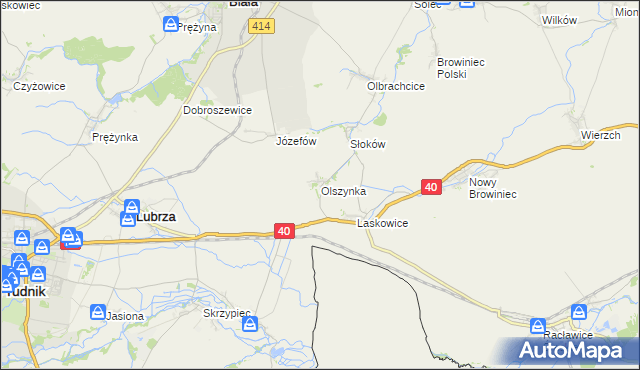 mapa Olszynka gmina Lubrza, Olszynka gmina Lubrza na mapie Targeo