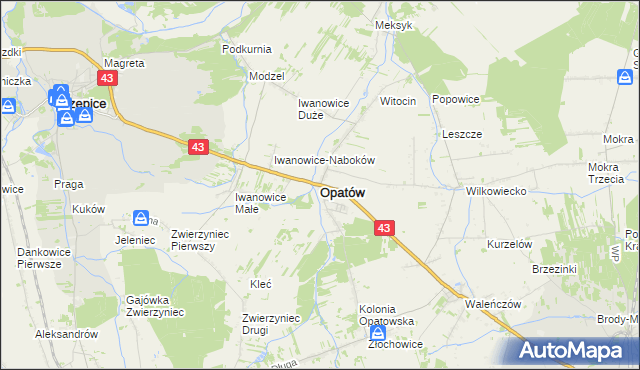 mapa Opatów powiat kłobucki, Opatów powiat kłobucki na mapie Targeo