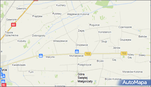 mapa Orszewice, Orszewice na mapie Targeo