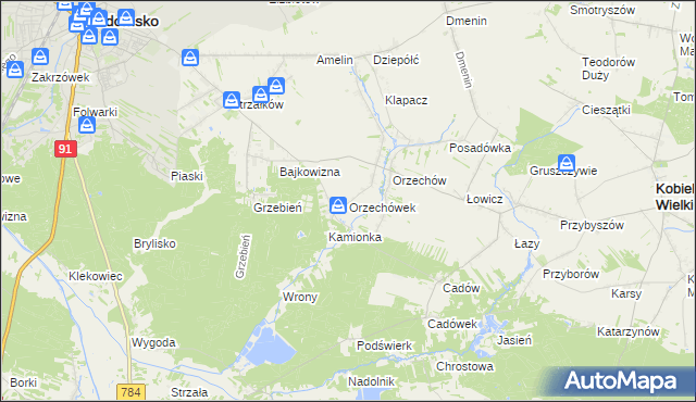 mapa Orzechówek gmina Kobiele Wielkie, Orzechówek gmina Kobiele Wielkie na mapie Targeo