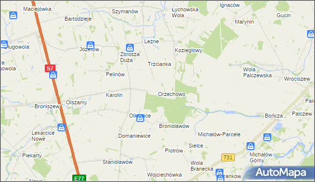 mapa Orzechowo gmina Jasieniec, Orzechowo gmina Jasieniec na mapie Targeo