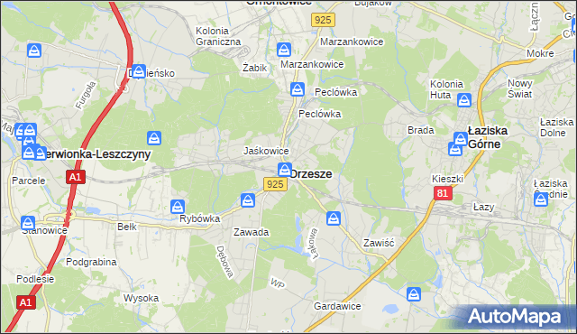 mapa Orzesze powiat mikołowski, Orzesze powiat mikołowski na mapie Targeo