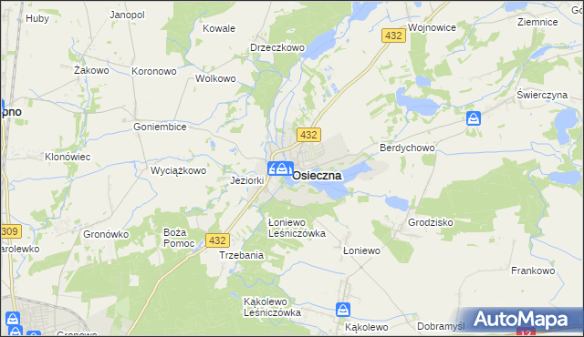 mapa Osieczna powiat leszczyński, Osieczna powiat leszczyński na mapie Targeo