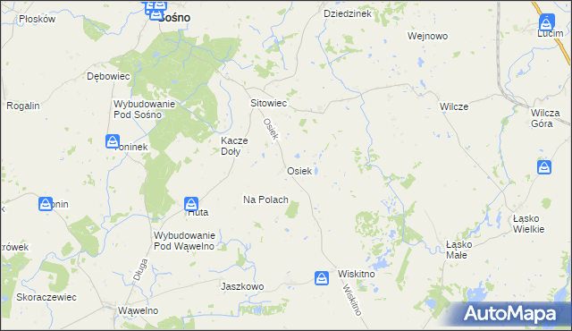 mapa Osiek gmina Koronowo, Osiek gmina Koronowo na mapie Targeo