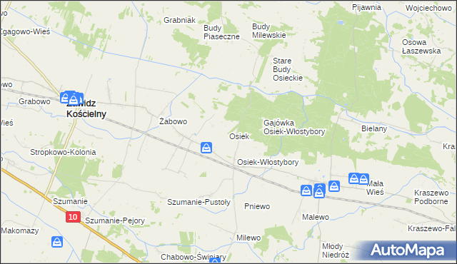 mapa Osiek gmina Zawidz, Osiek gmina Zawidz na mapie Targeo