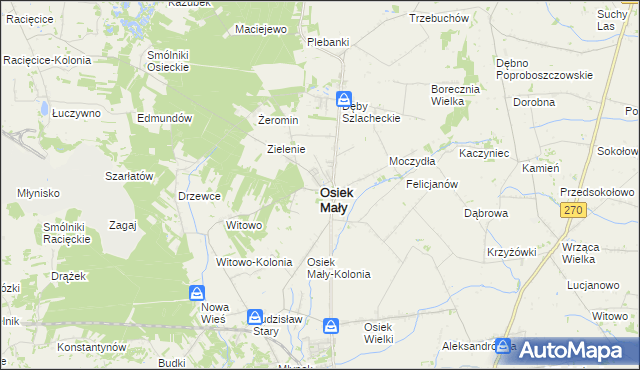 mapa Osiek Mały powiat kolski, Osiek Mały powiat kolski na mapie Targeo