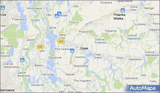 mapa Osiek powiat oświęcimski, Osiek powiat oświęcimski na mapie Targeo