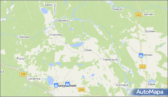 mapa Osieki gmina Borzytuchom, Osieki gmina Borzytuchom na mapie Targeo