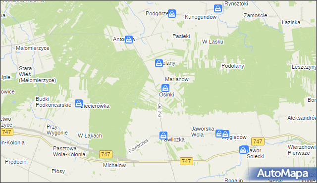 mapa Osinki gmina Rzeczniów, Osinki gmina Rzeczniów na mapie Targeo