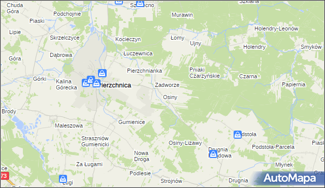 mapa Osiny gmina Pierzchnica, Osiny gmina Pierzchnica na mapie Targeo