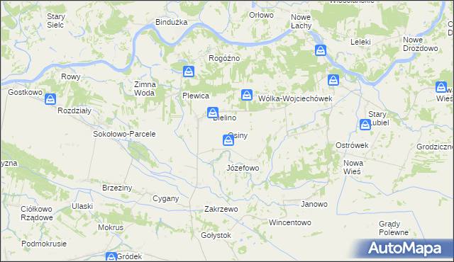 mapa Osiny gmina Rząśnik, Osiny gmina Rząśnik na mapie Targeo