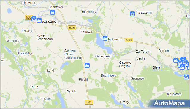 mapa Ostaszewo gmina Grodziczno, Ostaszewo gmina Grodziczno na mapie Targeo