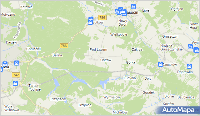 mapa Ostrów gmina Krasocin, Ostrów gmina Krasocin na mapie Targeo