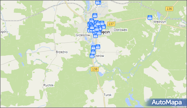 mapa Ostrów gmina Sulęcin, Ostrów gmina Sulęcin na mapie Targeo