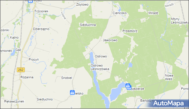mapa Ostrowo gmina Strzelno, Ostrowo gmina Strzelno na mapie Targeo